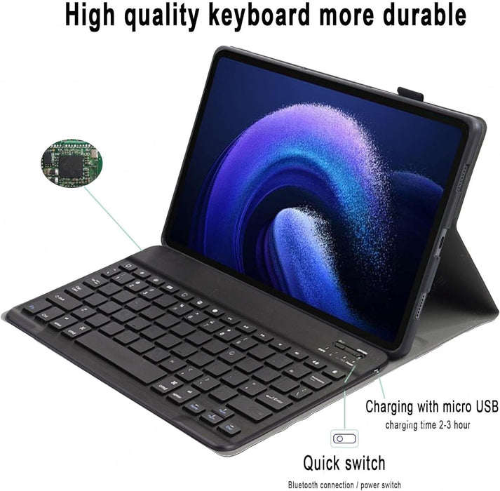Pu Leather Magnetic Keyboard Case for Xiaomi Pad 6 and 6 Pro (Bluetooth, Black, Special Import)
